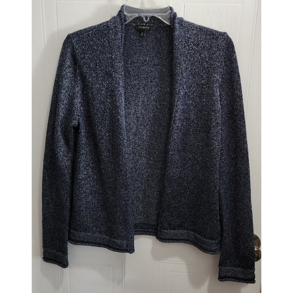 Talbots Women's Long Sleeve Open Front Knit Cardigan Sweater Blue Size Medium